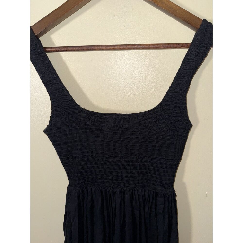Wayf Smocked Bodice Square Neck Midi Dress Black Pockets Size S - Picture 8 of 12